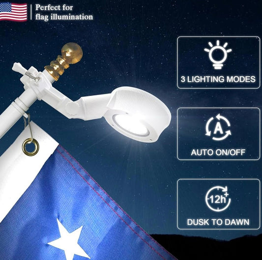 Solar Flag Pole Light, Bright White 6000k Flagpole Light Upgrade Solar Powered for 5ft 6ft Flag Pole,Tri-Color Solar flagpole Lights,Outside House Garden Yard American Flags Decor (White)