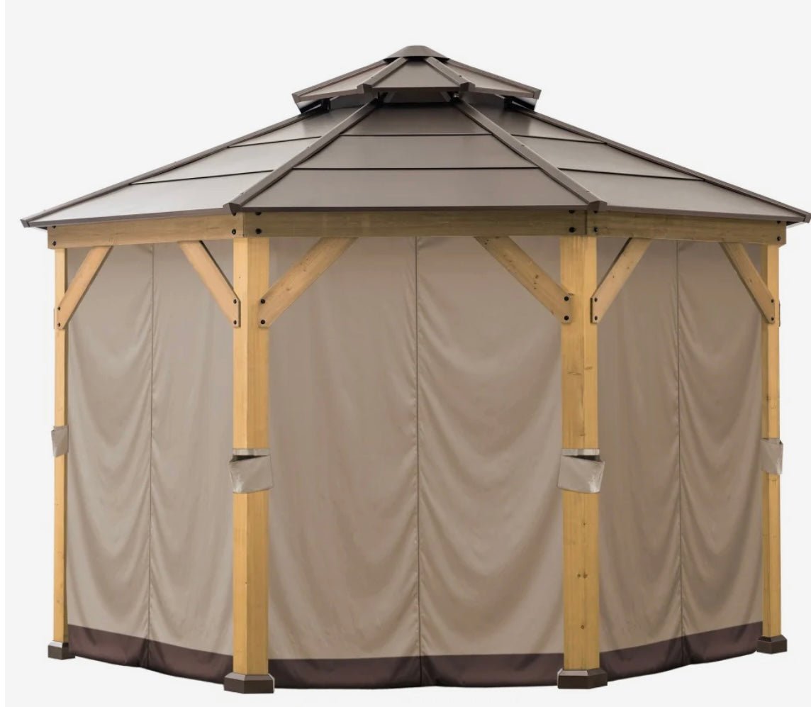 SUNJOY Brown Polyester Gazebo Curtain for 13 ft. x 13 ft. Octagon Hardtop Gazebo