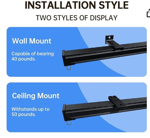 12 foot Gazebo Universal Curtain Track, Curtain Track Ceiling Mount, Room Divider Curtain Rod or Wall with Rolling Hooks, Ceiling Shower Curtain Tracks Perfect for Privacy in Open Rooms Black)