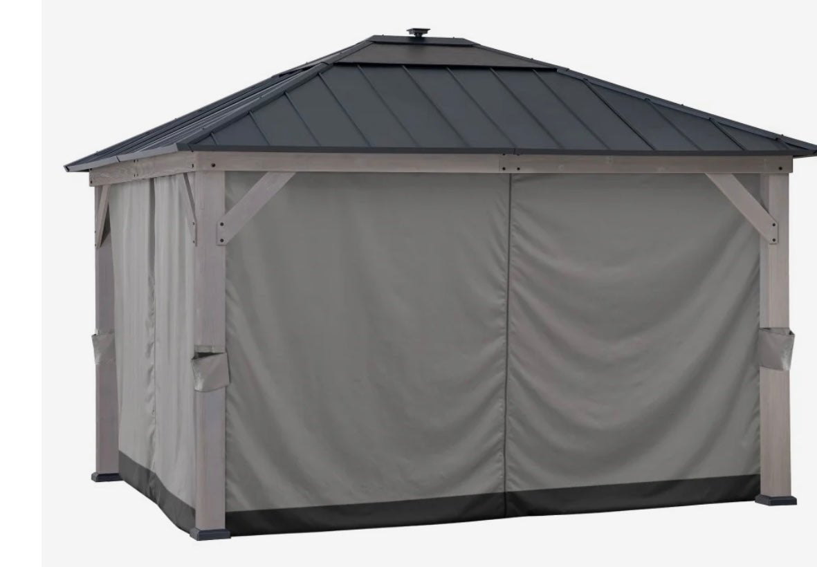 Universal Curtains and Mosquito Netting for 10 ft. ×12 ft. Wood-Framed Gazebos Gray