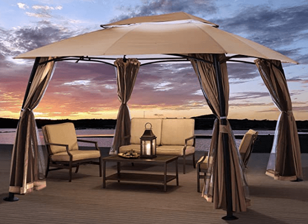 10' x 13' ft Garden Patio Gazebo Fully Enclosed All-Season w/Mosquito Netting and Curtains -Beige