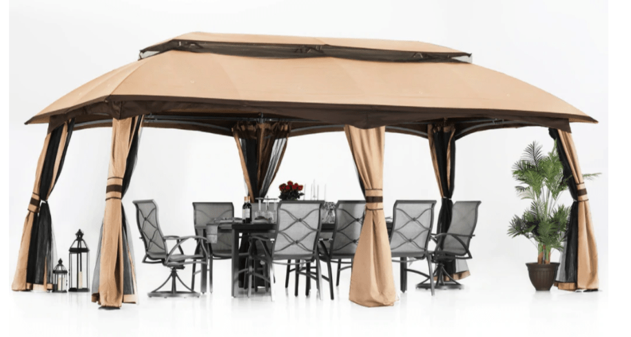 10' x 20' Gazebos Canopy for Patio, Outdoor Gazebo with Netting Wall and Pole Coverings