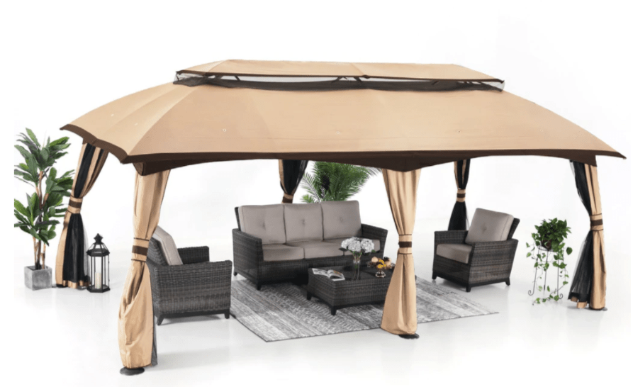 10' x 20' Gazebos Canopy for Patio, Outdoor Gazebo with Netting Wall and Pole Coverings