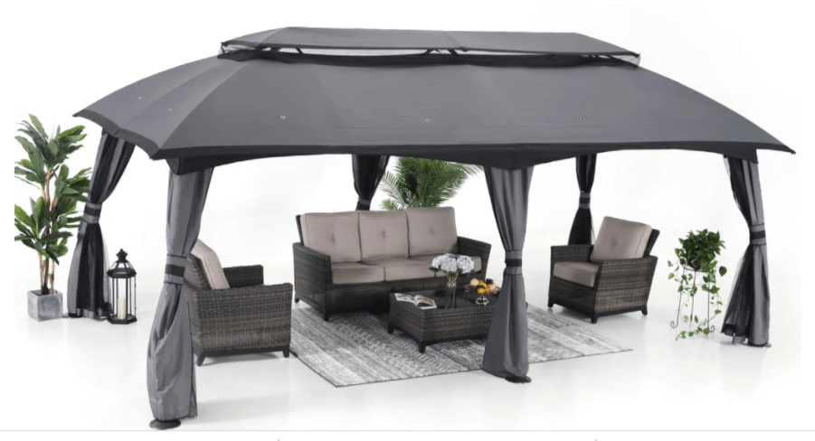 10' x 20' Gazebos Gray Canopy for Patio, Outdoor Gazebo with Netting Wall and Pole Coverings