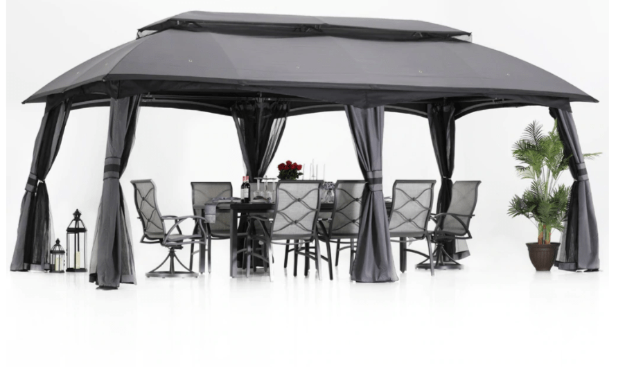 10' x 20' Gazebos Gray Canopy for Patio, Outdoor Gazebo with Netting Wall and Pole Coverings
