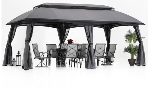 10' x 20' Gazebos Gray Canopy for Patio, Outdoor Gazebo with Netting Wall and Pole Coverings