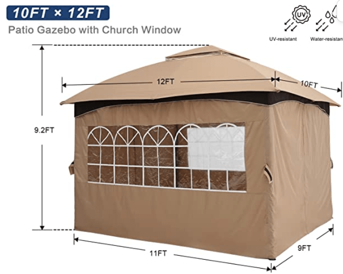 10X12 Gazebo Patio Gazebos for Winter, Weatherproof Gazebo with Window Curtains for Outdoor Party Wedding