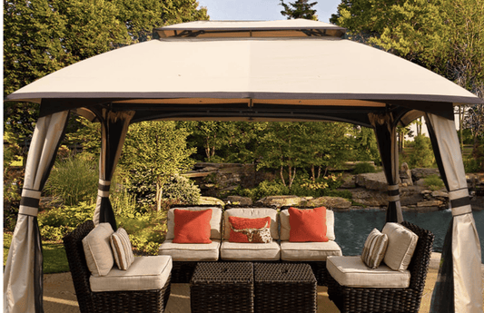 10x13 Beige Gazebo Fully Enclosed Weather UV-Resistant w/Mosquito Netting-Beige