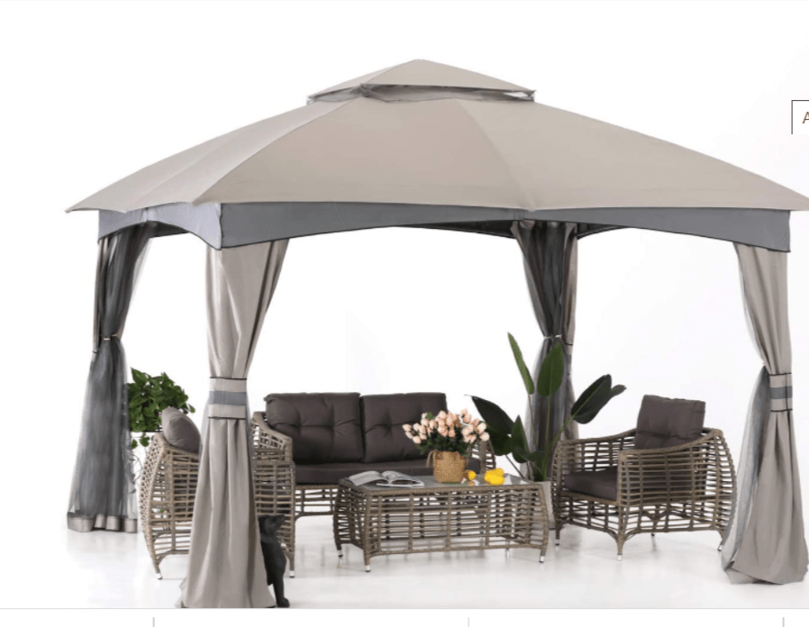 11' x 11' Gazebos Patio Garden Gazebo with Mosquito Netting, Double Soft-top (Light Gr