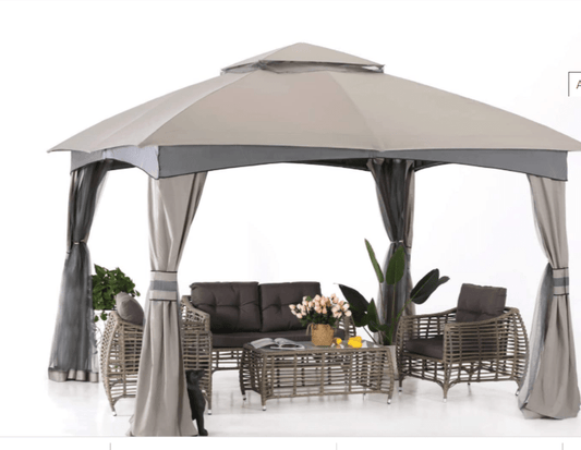 11' x 11' Gazebos Patio Garden Gazebo with Mosquito Netting, Double Soft-top (Light Gr