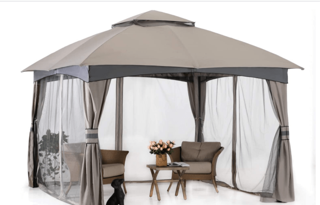 11' x 11' Gazebos Patio Garden Gazebo with Mosquito Netting, Double Soft-top (Light Gr
