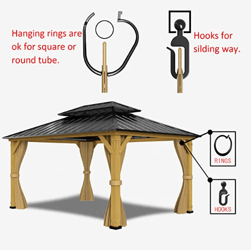 12-ft x 12-ft Wood or Metal Gazebo Curtains, Privacy Sidewall Set 4-Panel Universal Replacement Shade Curtains Set, Protecting Side Walls (Only Curtain)-Khaki