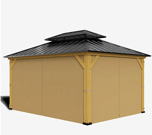 12-ft x 12-ft Wood or Metal Gazebo Curtains, Privacy Sidewall Set 4-Panel Universal Replacement Shade Curtains Set, Protecting Side Walls (Only Curtain)-Khaki