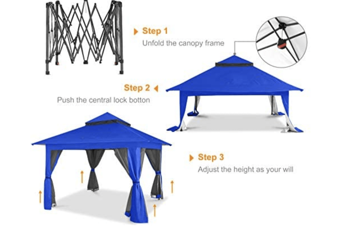 13'x13' Gazebo Tent Outdoor Pop up Gazebo Canopy Shelter with Mosquito netting (Blue)