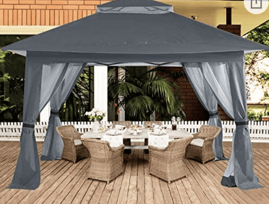 13'x13' Gazebo Tent Outdoor Pop up Gazebo Canopy Shelter with Mosquito netting (Gray)