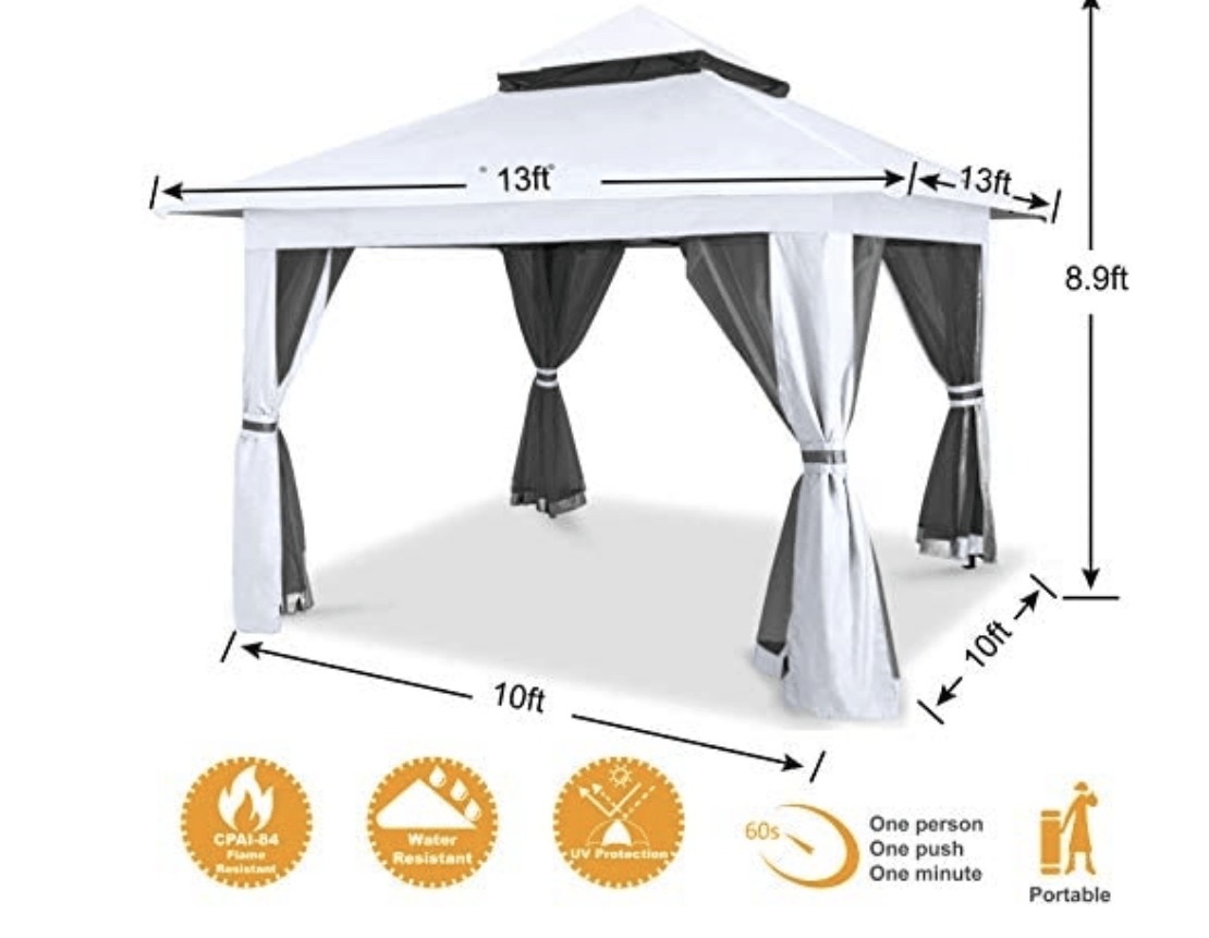13'x13' Gazebo Tent Outdoor Pop up Gazebo Canopy Shelter with Mosquito netting (White)
