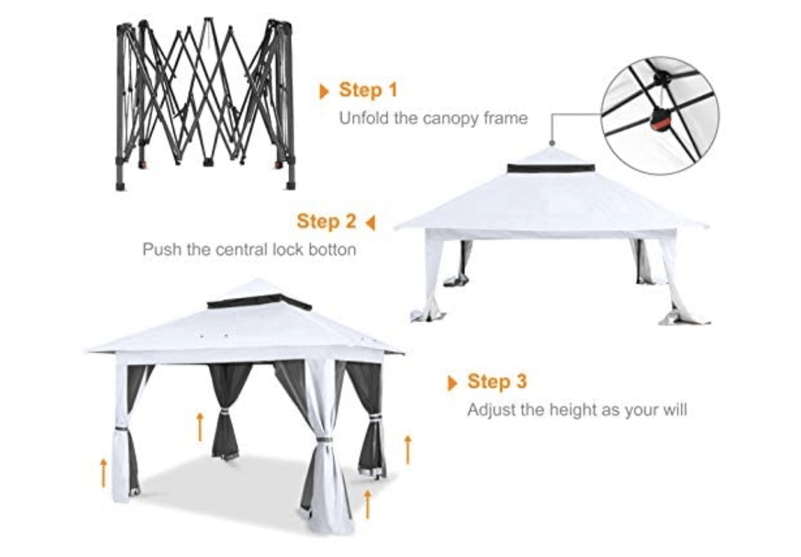 13'x13' Gazebo Tent Outdoor Pop up Gazebo Canopy Shelter with Mosquito netting (White)