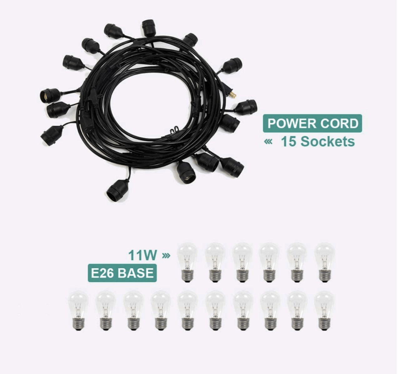 3 Pack 48 FT Outdoor String Lights Commercial Great Weatherproof Strand Edison Vintage Bulbs 15 Hanging Sockets, UL Listed Heavy-Duty Decorative Café Patio Lights for Bistro Garden