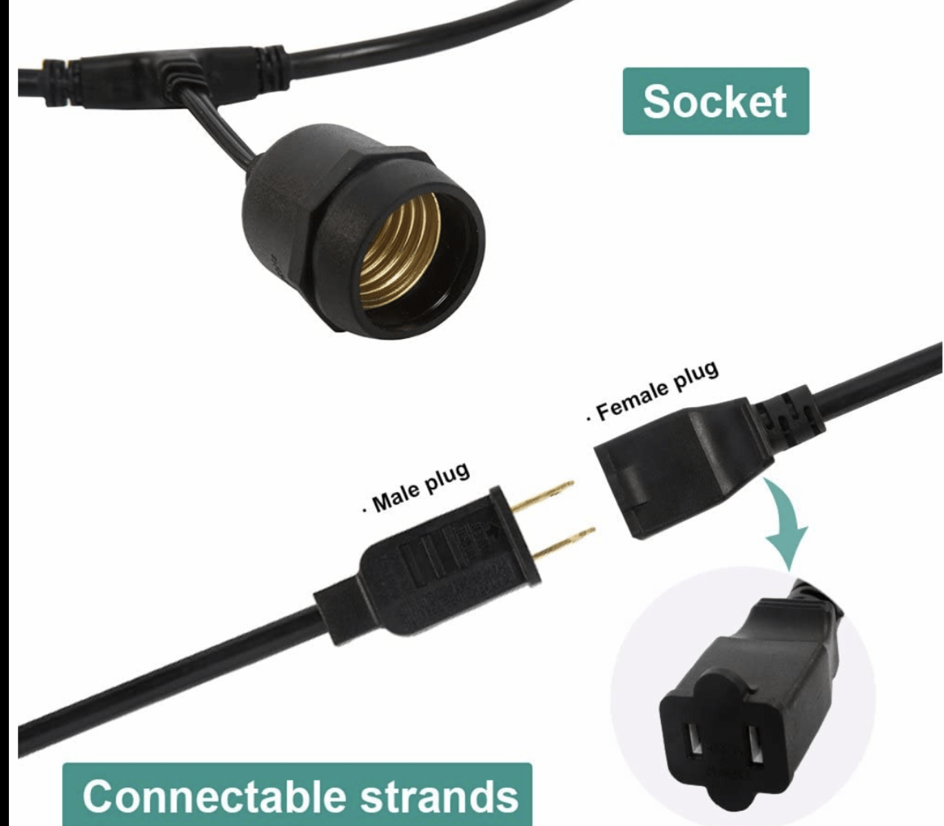 3 Pack 48 FT Outdoor String Lights Commercial Great Weatherproof Strand Edison Vintage Bulbs 15 Hanging Sockets, UL Listed Heavy-Duty Decorative Café Patio Lights for Bistro Garden