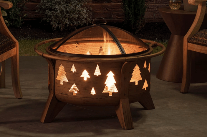 30 in. Tree Motif Round Wood Burning Firepit