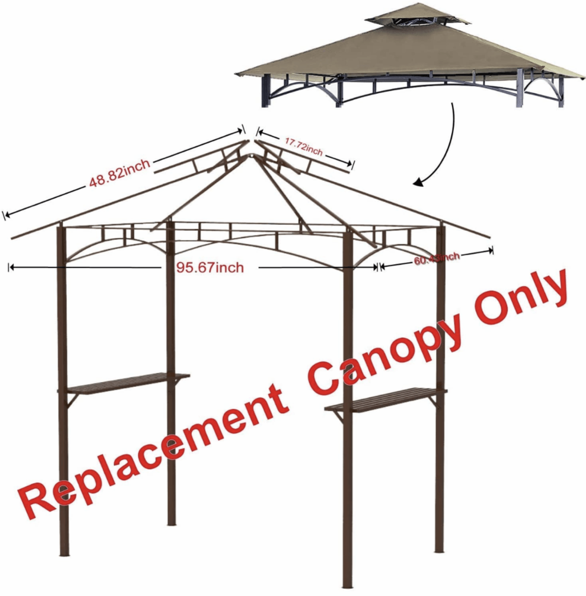 8' X 5' Grill Shelter Replacement Canopy roof ONLY FIT for Gazebo Model A103001500 Beige