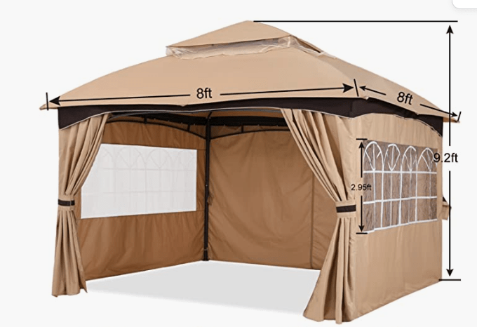8'x8' Outdoor Gazebo, Double Roof Patio Gazebo with Shade Curtains, Beige