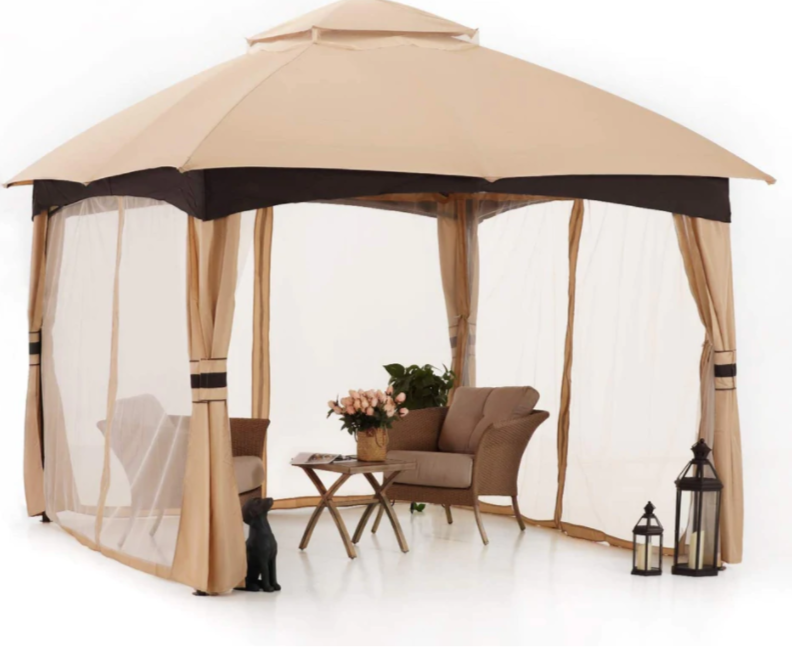 Allen & Roth Inspired 10x12 Patio Garden Gazebo with Mosquito Netting + Double Soft-top