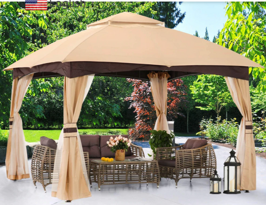 Allen & Roth Inspired 10x12 Patio Garden Gazebo with Mosquito Netting + Double Soft-top