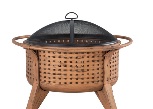30 in. Woven Round Wood Burning Firepit with Tool
