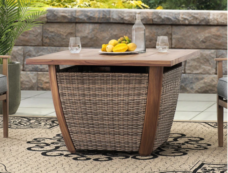Outdoor Patio Propane Burning Brown All-weather Wicker Fire Pit Table