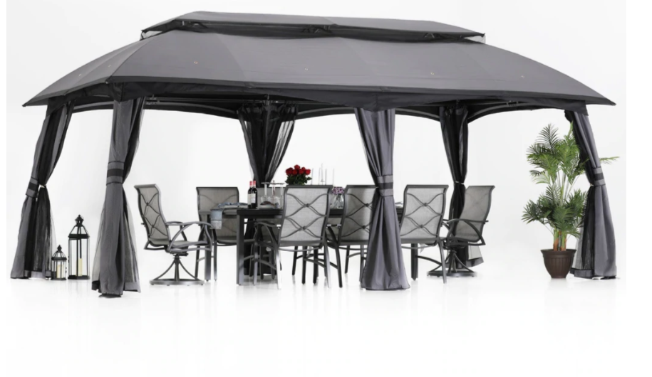 10' x 20' Gazebos Gray Canopy for Patio, Outdoor Gazebo with Netting Wall and Pole Coverings
