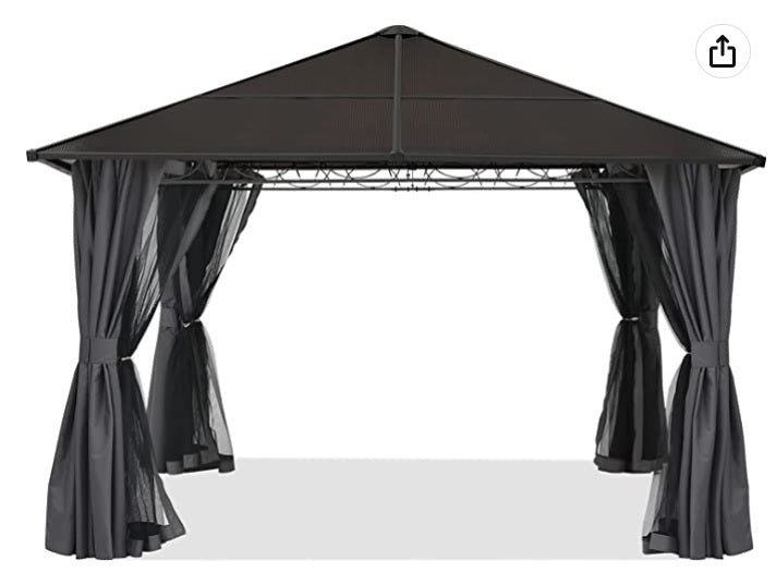 10x12 Hardtop Patio Gazebo with Curtains and Netting