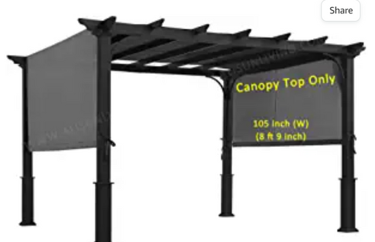 Replacement Sling Canopy (with Ties) for 10 FT Pergola #S-J-110 & TP15-048C (Charcoal) (Canopy TOP ONLY)