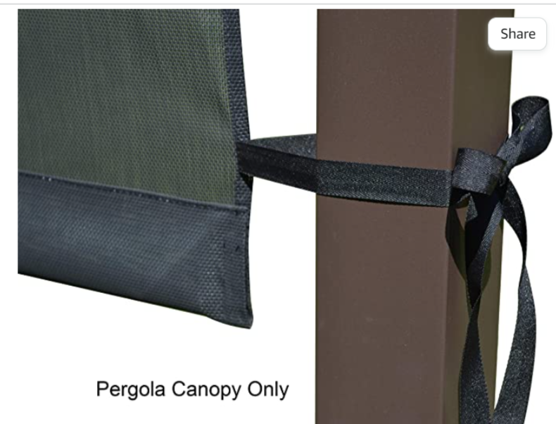 Replacement Sling Canopy (with Ties) for 10 FT Pergola #S-J-110 & TP15-048C (Charcoal) (Canopy TOP ONLY)