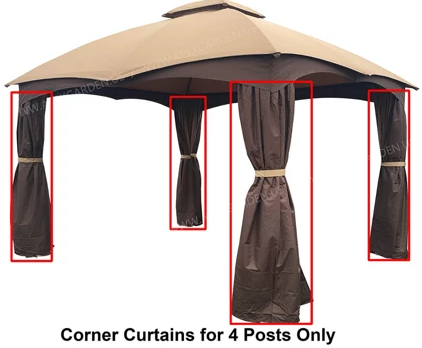 Lowes Allen & Roth 4 Poles Brown Corner Curtain Set for Lowe's 10' x 12' Gazebo Model #GF-12S004BTO / GF-12S004B-1 (Corner Curtains Only)