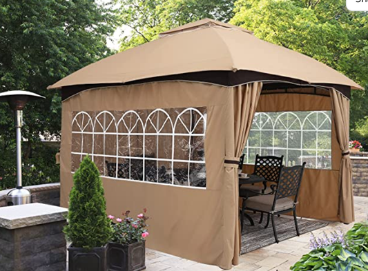 10X12 Gazebo Patio Gazebos for Winter, Weatherproof Gazebo with Window Curtains for Outdoor Party Wedding