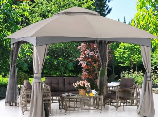 Patio Garden Gazebo 10x12 with Mosquito Netting+ Double Soft-top Light Gray