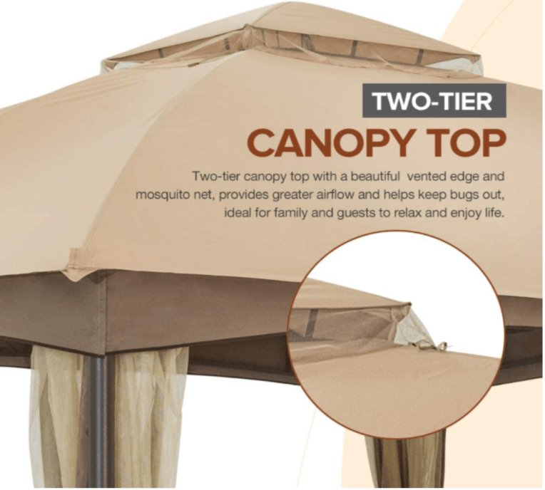 Allen and Roth inspired 10x12 Patio Dome Gazebo w/Mosquito Netting, Two-Tier Vented Top for Backyard Garden Lawn (Beige)