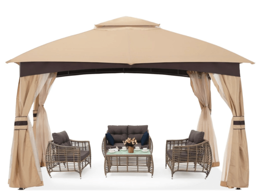 Allen & Roth Inspired 10x12 Patio Garden Gazebo with Mosquito Netting + Double Soft-top