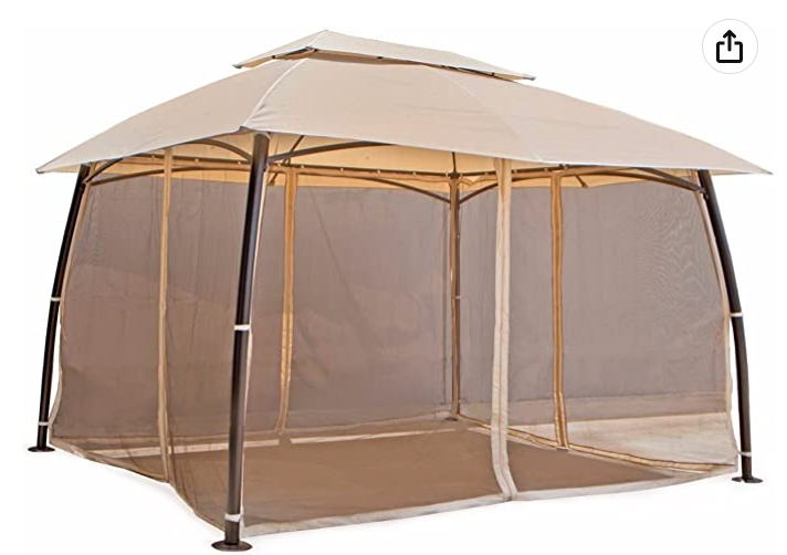 10' x 13' ft Garden Patio Gazebo Fully Enclosed All-Season w/Mosquito Netting and Curtains -Beige
