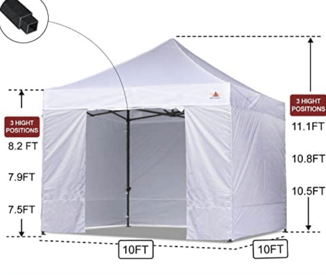 roller tent Canopy 10x10 Pop Up Canopies Commercial Tents Market stall with 6 Removable Sidewalls and Roller Bag Bonus 4 Weight Bags and 10ft Screen Netting and