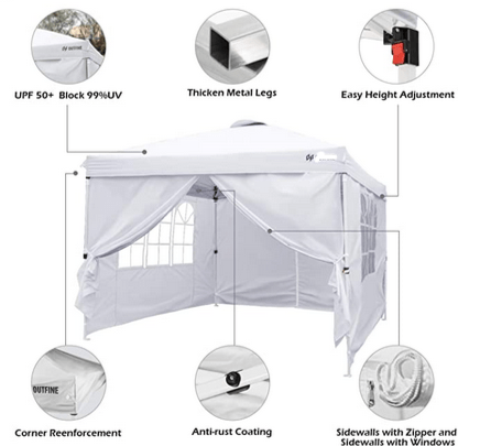 Canopy 10'x10' Pop Up Commercial Instant Gazebo Tent, Fully Waterproof, Outdoor Party Canopies with 4 Removable Zippered Sidewalls, Stakes x8, Ropes x4 (Black, 10x10FT)