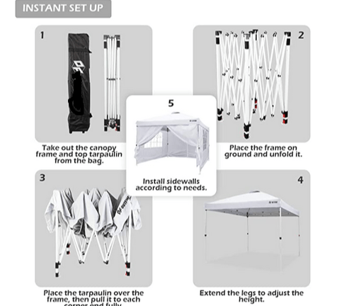 Canopy 10'x10' Pop Up Commercial Instant Gazebo Tent, Fully Waterproof, Outdoor Party Canopies with 4 Removable Zippered Sidewalls, Stakes x8, Ropes x4 (Black, 10x10FT)