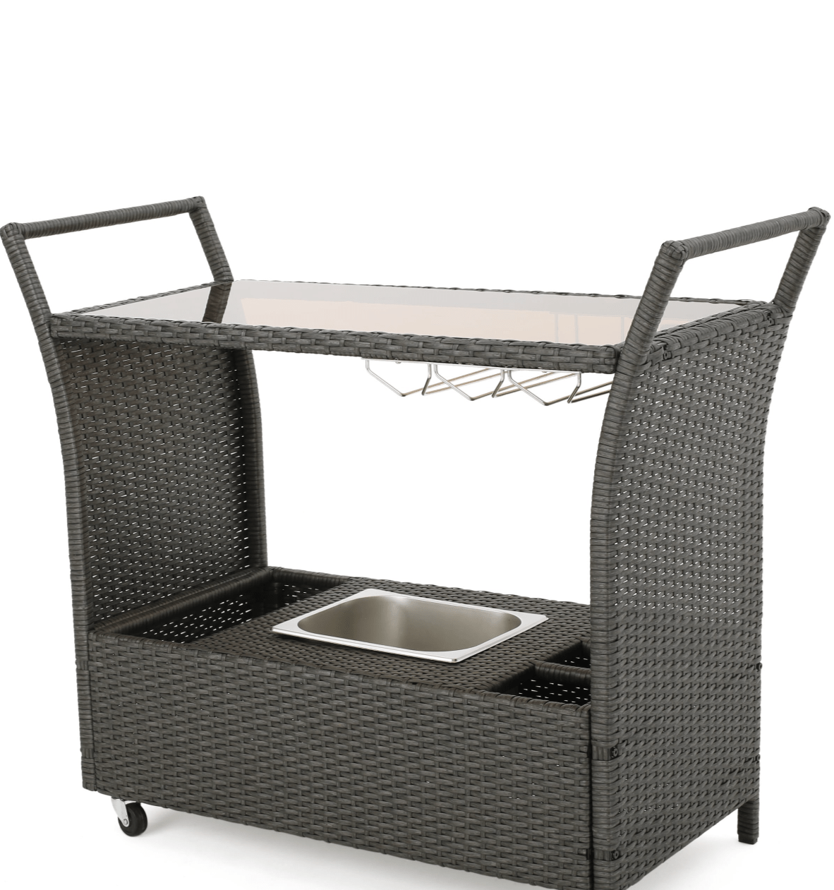 Caribbean Outdoor wicker Bar cart with cooler wine glass holder and glass top