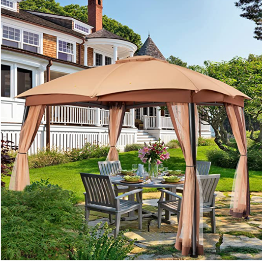 Allen & Roth Inspired 10x12 Patio Garden Gazebo with Mosquito Netting + Double Soft-top