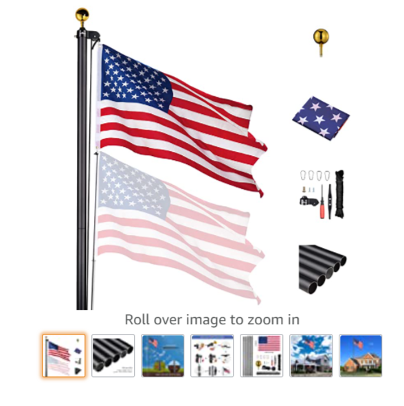 25 Ft Aluminum Black Anodized Sectional Flagpole with 3x5 Ft US Flag Gold Ball Outdoor Heavy Duty 15 Gauge