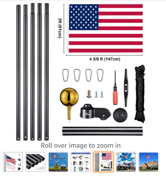 25 Ft Aluminum Black Anodized Sectional Flagpole with 3x5 Ft US Flag Gold Ball Outdoor Heavy Duty 15 Gauge