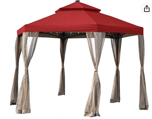 Garden Winds Replacement Canopy for The Hampton Bay Solar Hexagon Gazebo - Riplock 350 - Cinnabar