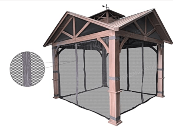Gazebo Mosquito Netting with Slider Rail for allen + roth Model #GF-18S112B Wood Looking Hand Paint Metal Square Semi- Gazebo (Screen Net ONLY) (Screen Net with Metal Slider Rail, Black-1)