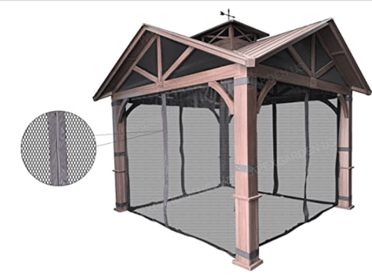 Gazebo Mosquito Netting with Slider Rail for allen + roth Model #GF-18S112B Wood Looking Hand Paint Metal Square Semi- Gazebo (Screen Net ONLY) (Screen Net with Metal Slider Rail, Black-1)